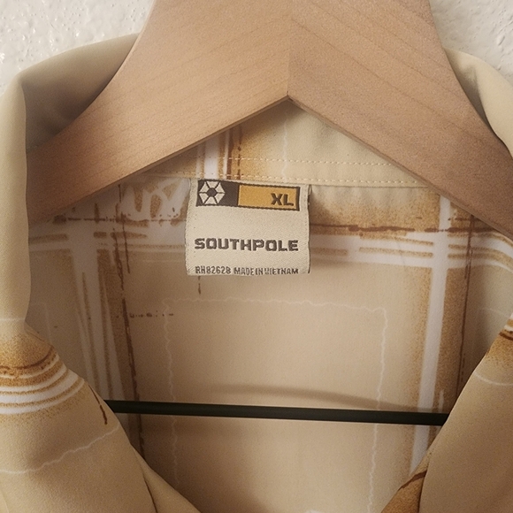 South Pole Hip Hop Camp Plaid Logo Tan Short Sleeve Shirt Mens XL - Picture 4 of 8